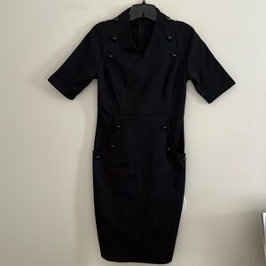 GRACE KARIN - MEDIUM BLACK W/ BUTTON ACCENTS FITTED POCKET DRESS EUC